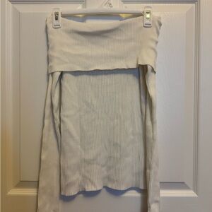 Elegant Cream Ribbed Off the shoulder Sweater